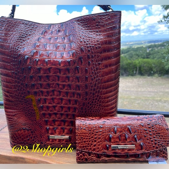 Brahmin SET EUC Large Amelia Tote and NWT Modern Wallet in PECAN Melbourne - Picture 1 of 17